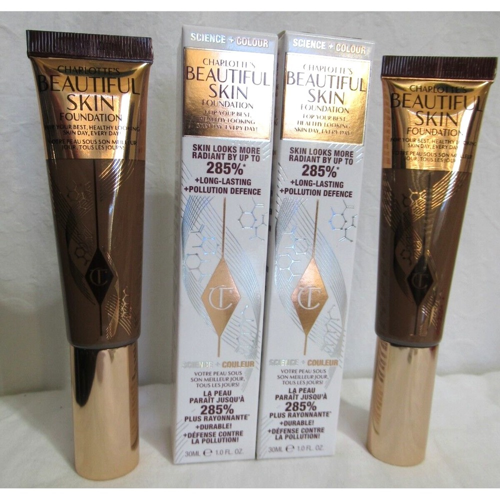 Charlotte Tilbury Beautiful Skin Foundation Tubes - Brown & Gold Packaging